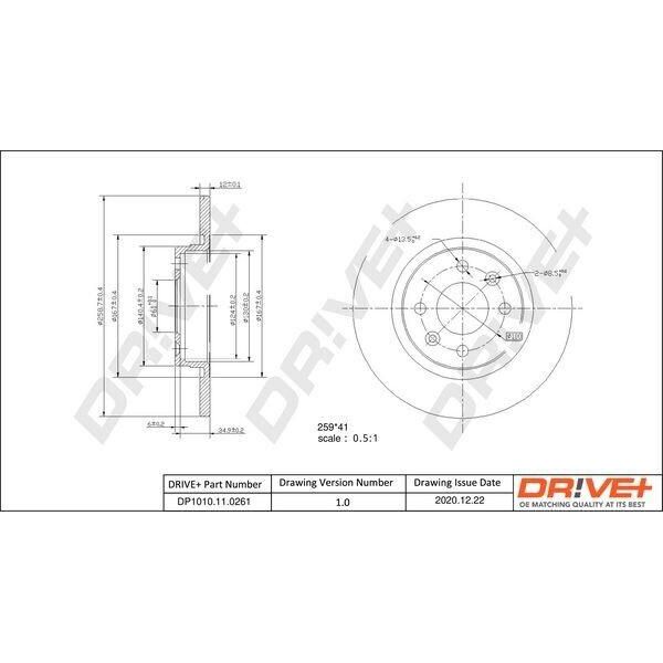 Dr!Ve+ DP1010.11.0261 - Oe 60 01 547 683 Disco Freno, Asse Anteriore Per Logan, Sandero, Logan I, Logan Ii, Twingo I (C06), Twingo I (S06), Twingo Ii (CN0), Twingo Iii (Bc), Fortwo Cabriolet (453), Fortwo (453)-image