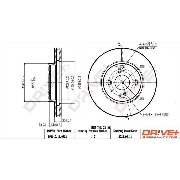 Dr!Ve+ DP1010.11.0803 - Oe 43512 02070 Disco Freno, Asse Anteriore Per Corolla (E12), Corolla Verso (E12)-image