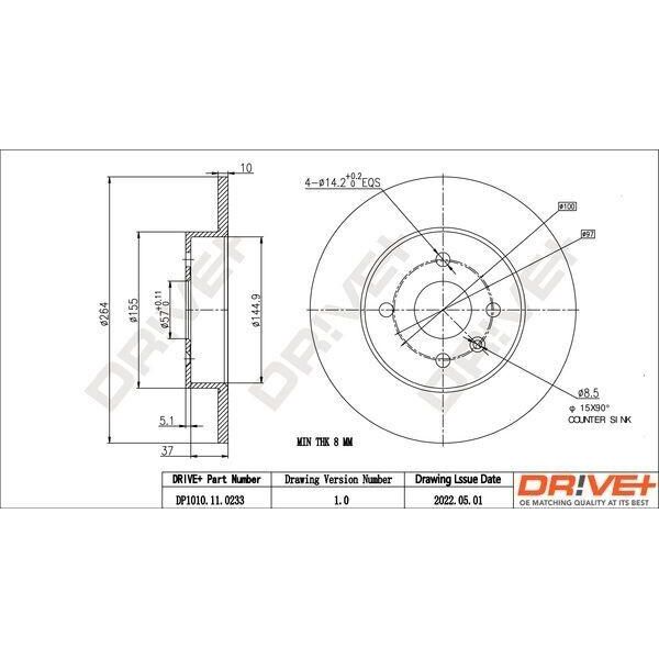 Dr!Ve+ DP1010.11.0233 - Disco Freno Oe 5 69 116, Asse Posteriore Per Combo, Combo Tour, Meriva (X03), Astra H-image