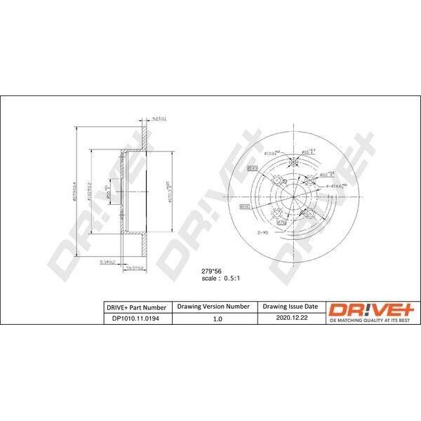 Dr!Ve+ DP1010.11.0194 - Oe 42431 02080 Disco Freno, Asse Posteriore Per Corolla (E12)-image