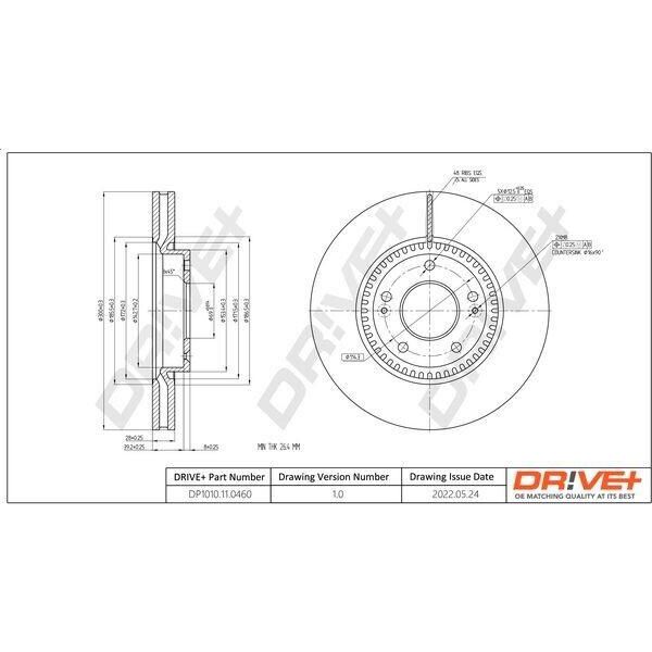 Dr!Ve+ DP1010.11.0460 - Oe 51712 2Y000 Disco Freno, Asse Anteriore Per I40 (Vf), Ix35, Sonata V (Nf), Tucson (Jm), Optima (Jf), Sportage (Je, Km), Sportage (Sl), Carens Iv, Optima (FSGDS6B)-image