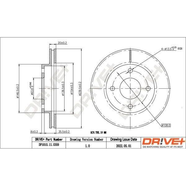 Dr!Ve+ DP1010.11.0359 - Oe 1018277 Bremsscheibe, Vorderachse FüR Escort V, Escort Vi, Escort Vii, Fiesta Iii, Fiesta Iv, Fiesta V, Ka (Rb), Orion Iii (Gal), Puma-image