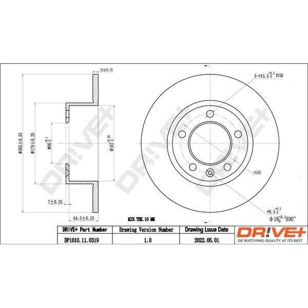 Dr!Ve+ DP1010.11.0319 - Oe 44 19 362 Disco Freno, Asse Posteriore Per Movano B (X62)-image
