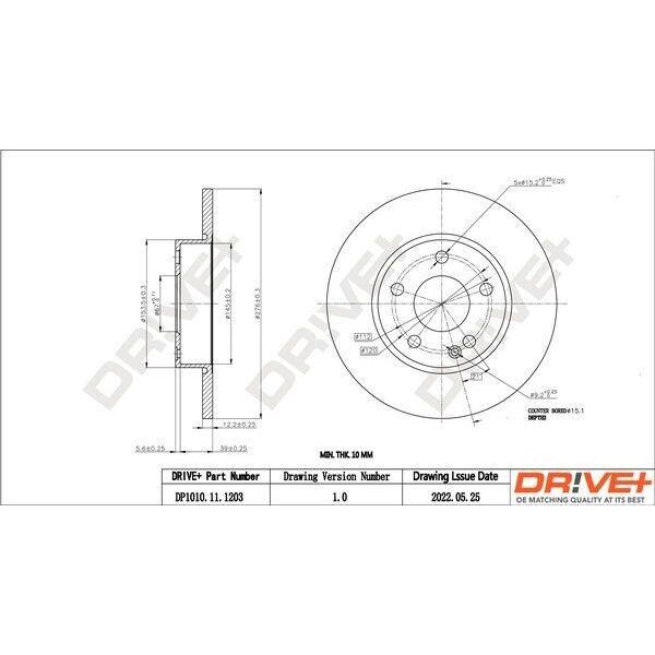 Dr!Ve+ DP1010.11.1203 - Oe 169 421 00 12 Disco Freno, Asse Anteriore Per Classe A (W169)-image