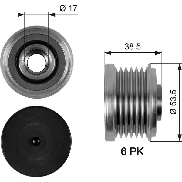 Gates OAP7055 - Puleggia Alternatore Di Primo Equipaggiamento 12317516105 Per Serie 1 (E81), Serie 1 (E87), Serie 3 (E46), Serie 3 (E90), Serie 3 (E92), Serie 3 (E91), Serie 5 (E60), Serie 5 (E61), Serie 6 (E63), Serie 6 (E64), Serie 7 (E65), Z4 (E85)-image