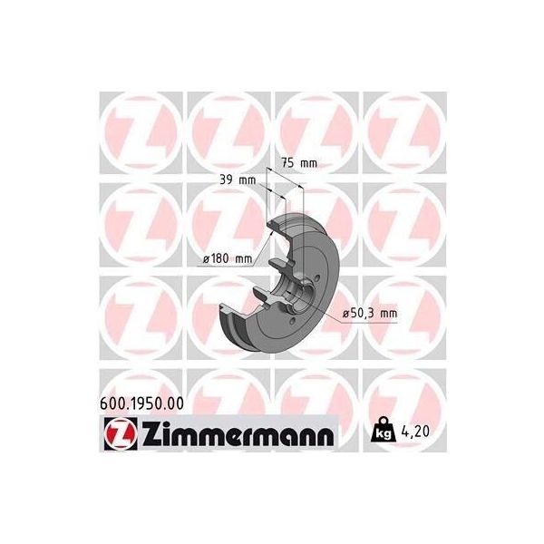 Zimmermann 600.1950.00 - Tamburo Del Freno Per Arosa (6H), Cordoba (6K), Ibiza (6K), Toledo I (1L2), Polo (6N), Polo (80, 86C), Polo (6V), Jetta Ii (165, 19E, 1G2)-image