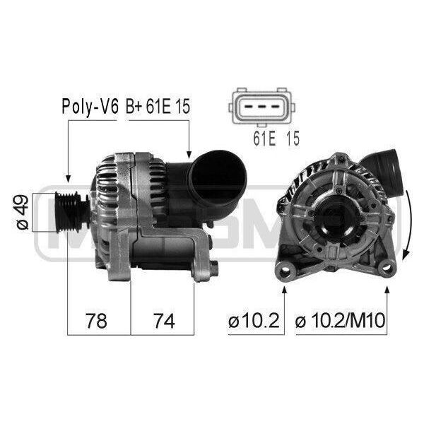 Era 210164A - Alternatore Oe 1 432 977 Per Serie 3 (E46), Serie 3 (E36), Serie 5 (E39), Serie 7 (E38), X5 (E53), Z3 (E36)-image