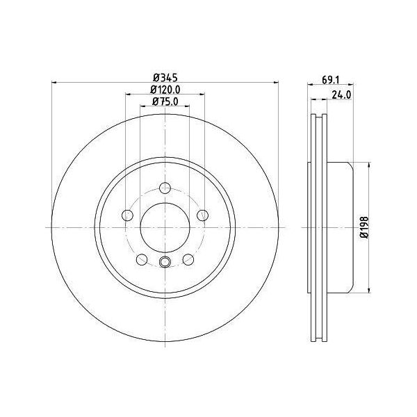 Hella 8DD 355 119-281 - Disco Freno Oe 34206894381 Per Serie 5 (F10), Serie 5 Gt (F07), Serie 5 (F11), Serie 6 (F12), Serie 6 (F13), Serie 6 (F06), Serie 7 (F01)-image