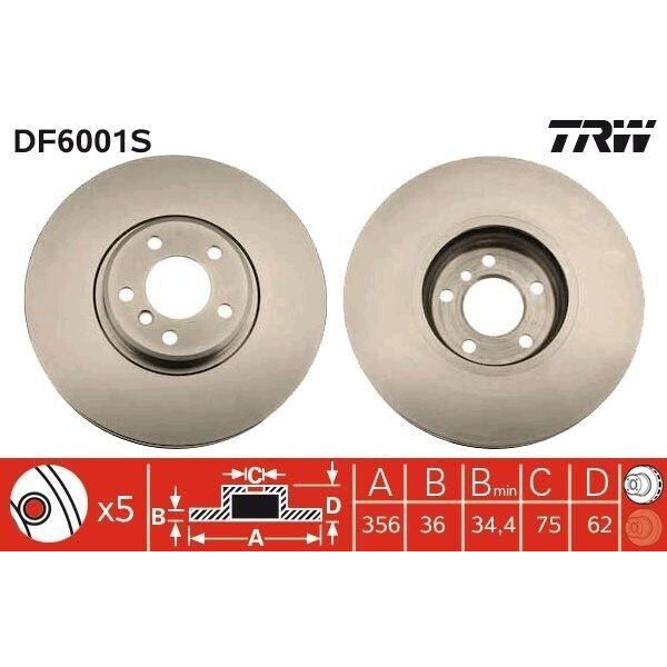 Trw DF6001S - Disco Freno Oe 34 11 6 756 847 Per X5 (E53)-image