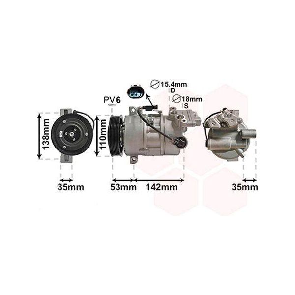 Van Wezel 0600K393 - Klimakompressor Oe 64509145351 Per 1Er (E81), 1Er (E87), 1Er (E88), 1Er (E82), 1Er (E82), 3Er (E90), 3Er (E93), 3Er (E92), 3Er (E91), X1 (E84)-image