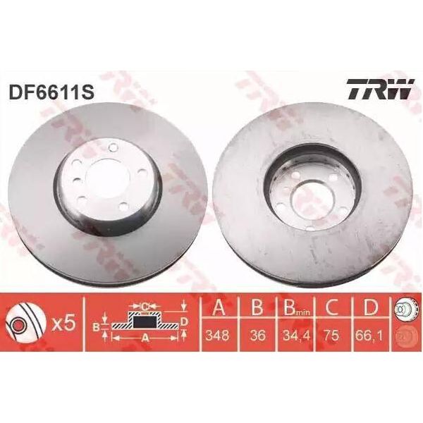 Trw DF6611S - Oe 6 785 669 Disco Freno Per Serie 5 (F10), Serie 5 Gt (F07), Serie 5 (F11), Serie 6 (F12), Serie 6 (F13), Serie 6 (F06), Serie 7 (F01)-image
