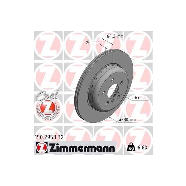 Zimmermann 150.2953.32 - Disco Freno Per Serie 5 (F90, G30), X3 (F97, G01), X4 (F98, G02), X5 (F95, G05), Z4 (G29), Serie 7 (G11, G12), Serie 6 Gt (G32), Serie 5 (G31), Supra (Db)-image