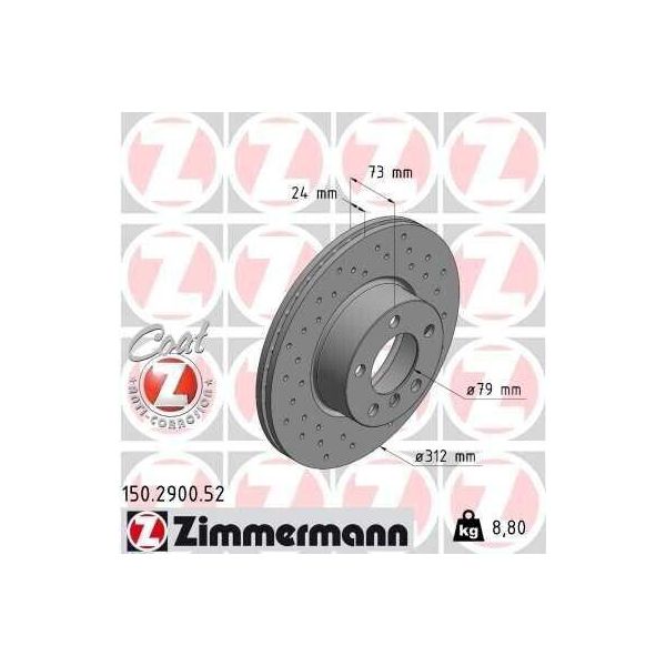 Zimmermann 150.2900.52 - Disco Freno Per Serie 1 (F20), Serie 1 (F21), Serie 2 (F23), Serie 2 (F22, F87), Serie 3 (E90), Serie 3 (F30), Serie 3 (E93), Serie 3 (E92), Serie 3 Gt (F34), Serie 3 (E91), Serie 3 (F31), Serie 4 (F33), Serie 4 (F32, F82), Serie 4 (F36), X1 (E84)-image