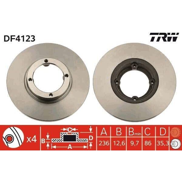 Trw DF4123 - Disco Freno Oe 96284392 Per Matiz (M200, M250), Spark (M200, M250)-image