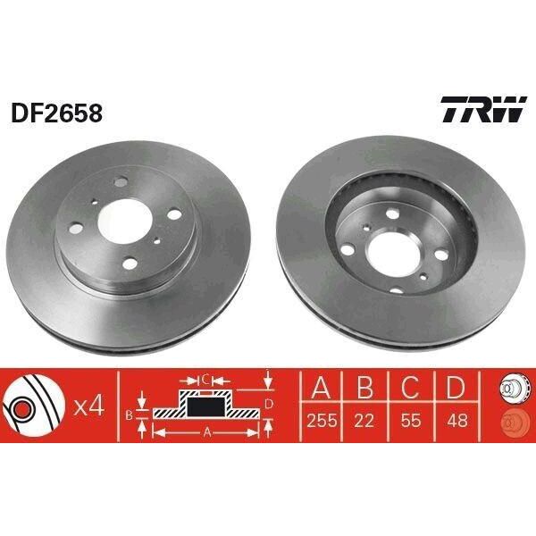 Trw DF2658 - Disco Freno Oe 94854148 Per Corolla (E10), Corolla (E11), Corolla (E9), Golf Iii (1H)-image