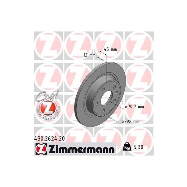 Zimmermann 430.2624.20 - Disco Freno Per Cruze (J300), Cruze (J305), Cruze (J308), Orlando (J309), Ampera (R12), Astra J, Cascada (W13), Zafira Tourer C-image