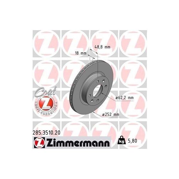 Zimmermann 285.3510.20 - Disco Freno Per I10 (Ba, Ia), I10 (AC3, AI3), I10 (Pa), Picanto (Sa)-image