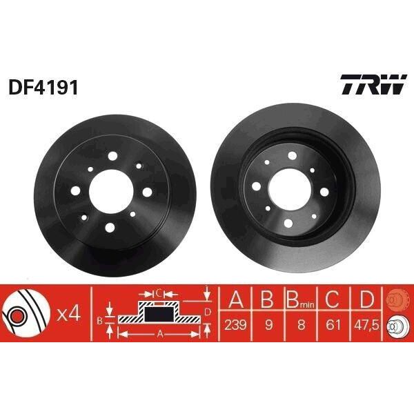 Trw DF4191 - Disco Freno Oe 42510 SR3 A11 Per Civic V, Civic Vi, Crx Iii (Eg, Eh), Jazz Ii, Jazz Iii-image