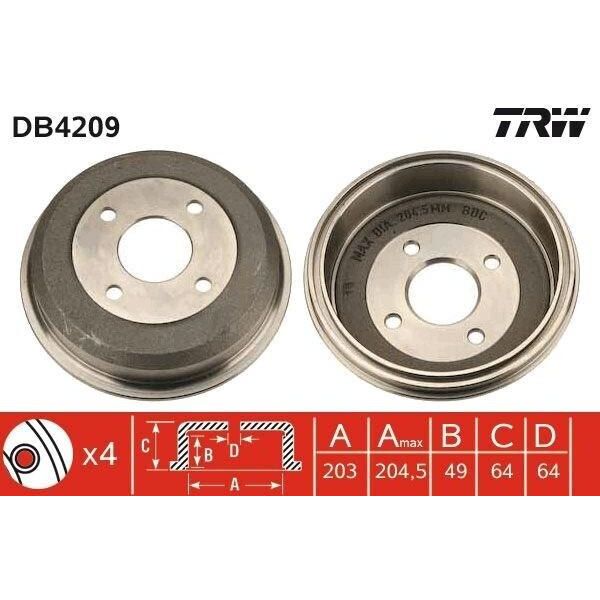 Trw DB4209 - Tamburo Per Freni Oe 93BB 1126 Ab Per Mondeo Ii-image