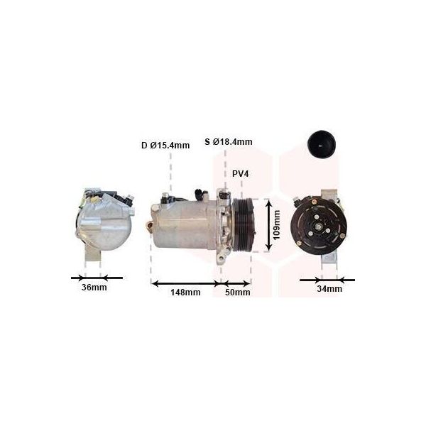 Van Wezel 0600K408 - Compressore Aria Condizionata Oe 64526901206 Per Serie 3 (E46), Serie 5 (E39), Z3 (E36)-image