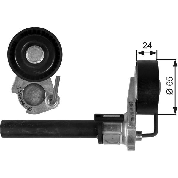 Gates T39087 - Oe 06J903133A Puleggia Tenditore, Cinghia A V Per A3 (8P), Tt (8J), Alhambra (710, 711), Altea (5P), Leon (1P1), Toledo Iii (5P2), Octavia Ii (1Z), Superb Ii (3T), Yeti (5L), Maggiolino (5C), Cc (358), Eos (1F), Golf V (1K), Golf Vi, Jetta Iii (1K2), Jetta Iv, Passat (365, 362), Passat (3C), Passat Cc (357), Scirocco, Sharan (7N), Tiguan (5N)-image