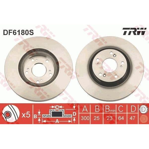 Trw DF6180S - Disco Freno Oe 45251 S9A E50 Per Civic Viii, CR-V Ii (Rd)-image