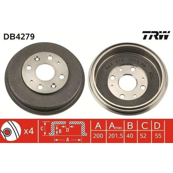 Trw DB4279 - Tamburo Freno Oe BW7Y26251 Per 2 (De, Dh), 323 (Ba), 323 (Bj), Demio (Dw), MX-3 (Ec)-image