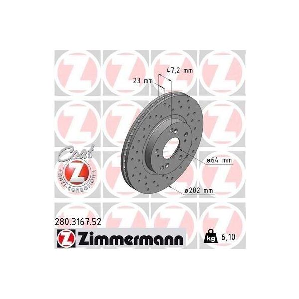 Zimmermann 280.3167.52 - Disco Freno Per Stream (Rn), CR-V Ii (Rd), Civic Vii-image