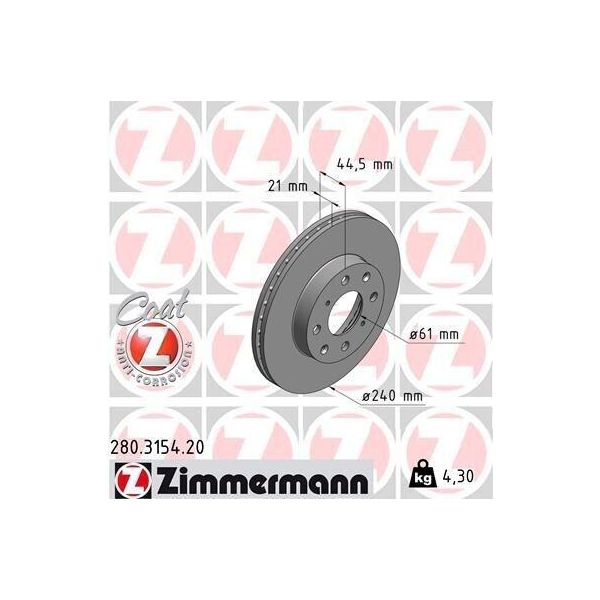 Zimmermann 280.3154.20 - Disco Freno Per Civic V, Civic Vi-image