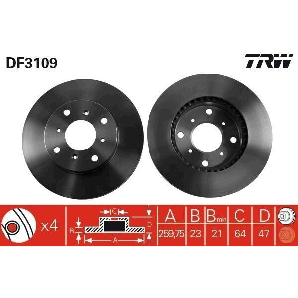 Trw DF3109 - Disco Freno Oe 45251 S0A 940 Per Accord Vi, Prelude-image