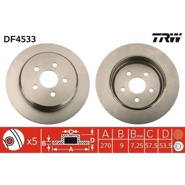 Trw DF4533 - Disco Freno Oe 4509553AB Per Neon I, Neon Ii, Pt Cruiser (Pt), Sebring (J), Stratus (J)-image