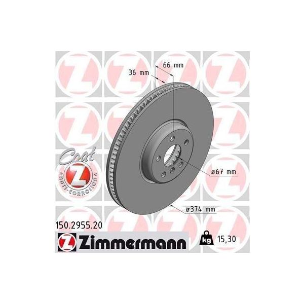 Zimmermann 150.2955.20 - Disco Freno Per X7 (G07), Serie 8 (F93, G16), Serie 8 (F92, G15), Serie 8 (F91, G14), Serie 7 (G11, G12), Serie 6 Gt (G32), Serie 5 (G31), Serie 5 (F90, G30), Serie 3 (G20)-image