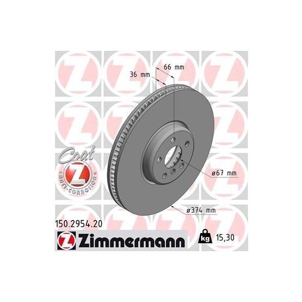 Zimmermann 150.2954.20 - Disco Freno Per Serie 3 (G20), Serie 5 (F90, G30), Serie 5 (G31), Serie 6 Gt (G32), Serie 8 (F91, G14), Serie 8 (F92, G15), Serie 8 (F93, G16), X7 (G07), Serie 7 (G11, G12)-image