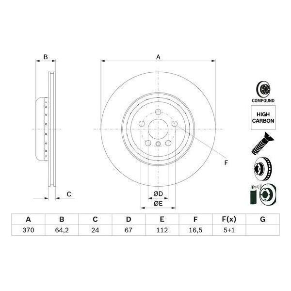 Bosch 0 986 479 G99 Disco Freno Oe 34206880080 Compatibile Con Serie 5 G30, Serie 7 G11, Serie 8 F91, Serie 8 F92, Serie 8 F93, X4, X5, X6, X7-image