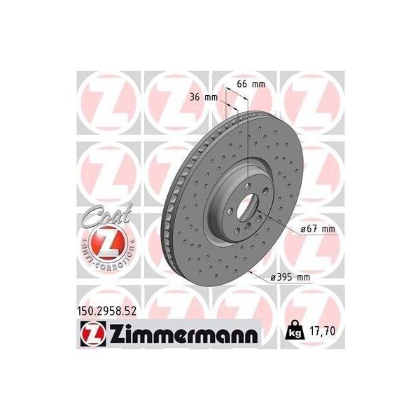 Zimmermann 150.2958.52 - Disco Freno Per Serie 5 (F90, G30), Serie 5 (G31), Serie 6 Gt (G32), Serie 7 (G11, G12), Serie 8 (F91, G14), Serie 8 (F92, G15), X4 (F98, G02), X5 (F95, G05), X7 (G07)-image