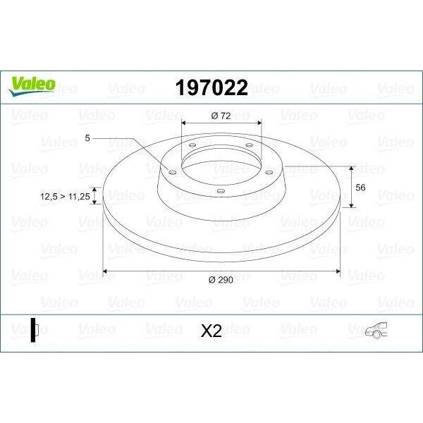 Valeo 197022 - Disco Freno Oe 4721 023, Asse Posteriore Per Voyager Iv, Cherokee (Kj), Wrangler Ii (Tj)-image