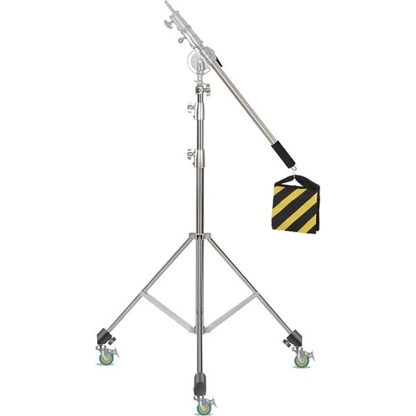 Treppiede Fotografico, Acciaio Inox, Regolabile In Altezza, Trave E Ruote-image