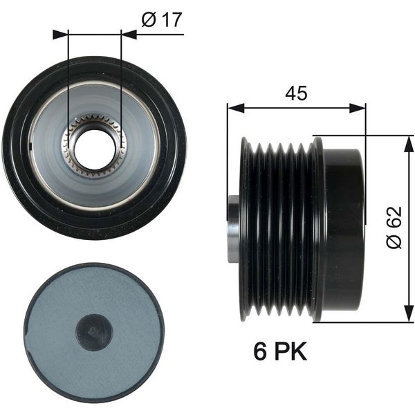 Gates OAP7180 - Puleggia Alternatore Oe 373202B000 Per I30 (Gd), I40 (Vf), Ix20 (Jc), Ix35, Veloster (Fs), Carens Iv, Ceed (Jd), Pro Ceed (Jd), Soul (Am), Sportage (Sl)-image