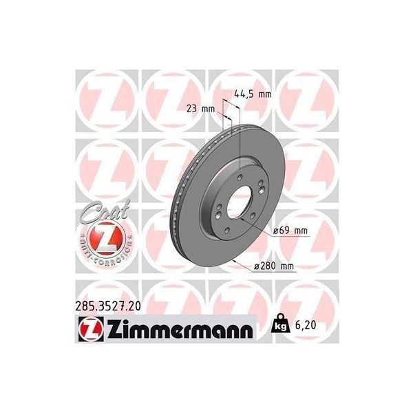 Zimmermann 285.3527.20 - Disco Freno Per Elantra (Md, Ud), Elantra (Ad), I30 (Gd), I30 (Pd), Kona (Os), Veloster (Fs), Ceed (Jd), Ceed (Cd), Pro Ceed (Jd), Xceed (Cd)-image