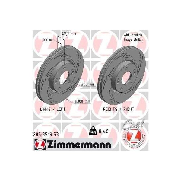 Zimmermann 285.3518.53 - Disco Freno Per I40 (Vf), Ix35, Sonata V (Nf), Tucson (Jm), Sportage (Sl), Carens Iv, Optima (FSGDS6B), Optima (Jf)-image