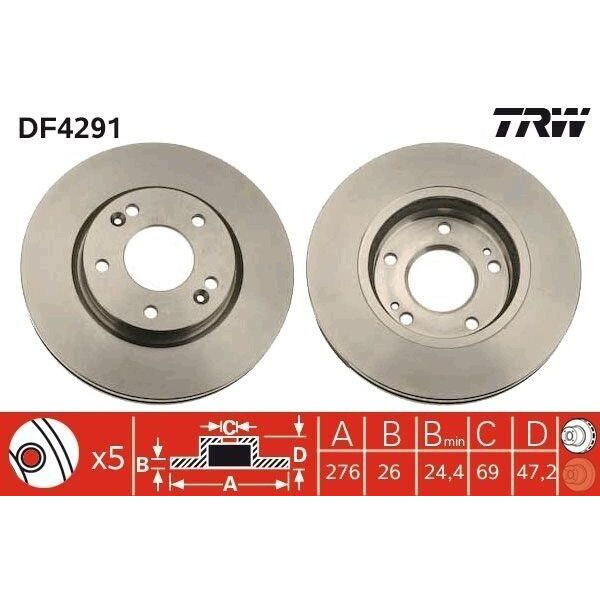 Trw DF4291 - Oe 51712 3B000 Disco Freno Per Galloper I, Santa Fe I (Sm)-image