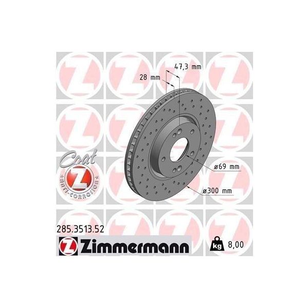 Zimmermann 285.3513.52 - Disco Freno Per Grandeur (Hg), I30 (Fd), I30 (Gd), Veloster (Fs), Soul Ii (Ps), Pro Ceed (Jd), Ceed (Jd)-image