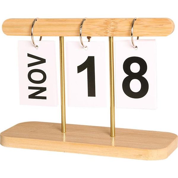 Inf Ornamento In Legno Minimalista Moderno - Calendario Perpetuo Giallo-image