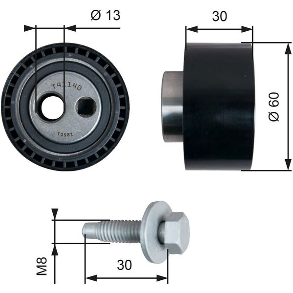 Gates T41140 Tendicinghia, Cinghia Dentata Oe 082960 Compatibile Con Partner, Expert, Boxer, 807, 806, 607, 406, 306, 206, Zeta, Phedra, Ulysse, Scudo, Ducato, Xsara, Xantia, Jumpy, Jumper, Evasion, C8, C5, Berlingo-image