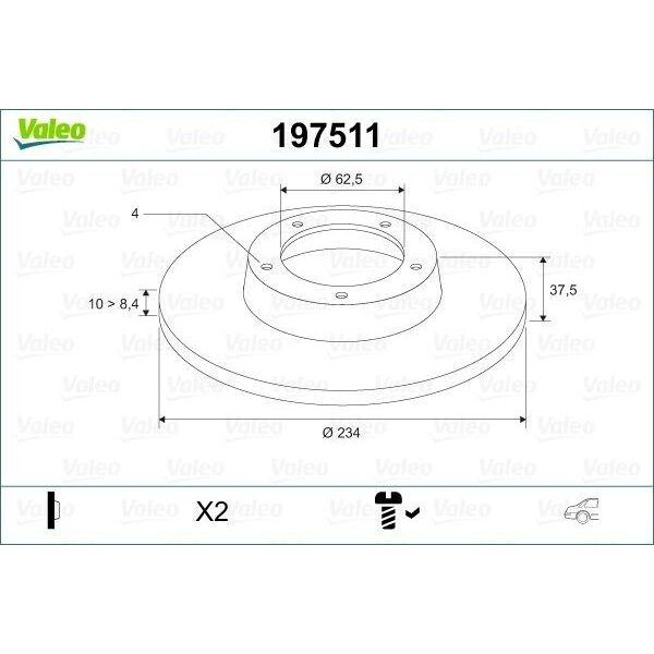 Valeo 197511 - Oe 58411 0X500 Disco Freno, Asse Posteriore Per I10 (Pa), Picanto (Sa), Picanto (Ta)-image