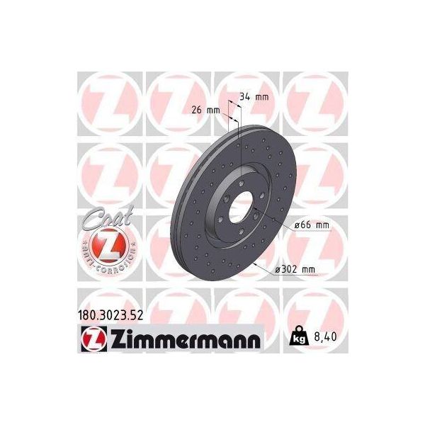 Zimmermann 180.3023.52 - Disco Freno Per C4 (La), C4 G-Picasso I (Ua), C4 I (Lc), C4 Picasso I (Ud), 207 (Wa, Wc), 307, 307 Cc (3B), 307 Sw (3H)-image