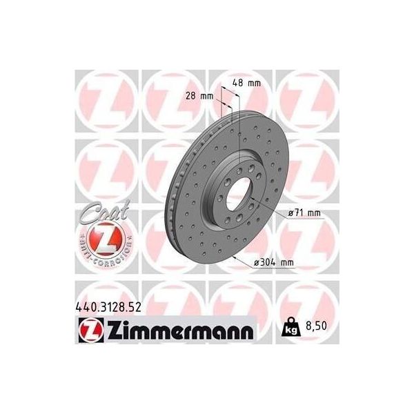 Zimmermann 440.3128.52 - Disco Freno Per C4 G-Picasso Ii (Da, De), C4 Picasso Ii, C4 Spacetourer (3D), C4 (3A, 3E), DS7 (J), Combo (K9), Grandland X, 3008 (M), 308 Ii, 308 Sw Ii, 407, 407 Sw (6D, 6E), 5008 Ii, 508 (8D), 508 (F), 508 (8E), Rifter-image
