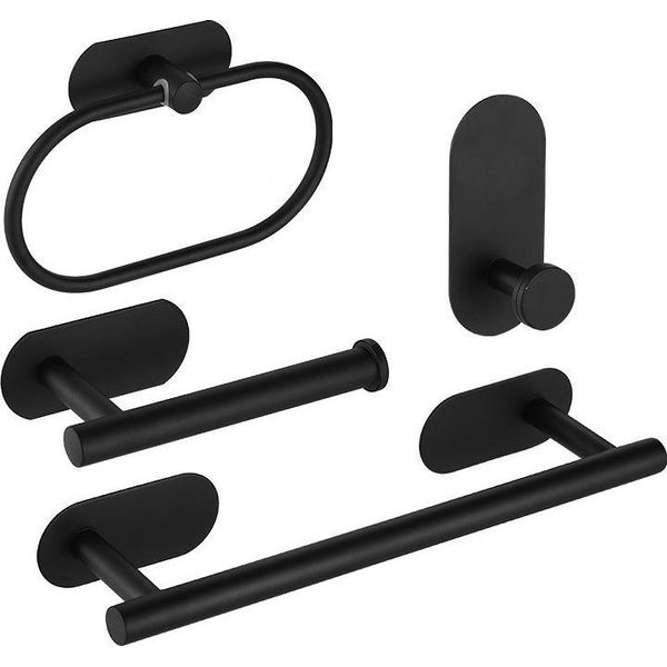 Inf Set Di 4 Appendiabiti Da Bagno In Acciaio Inossidabile Senza Foratura Nero-image