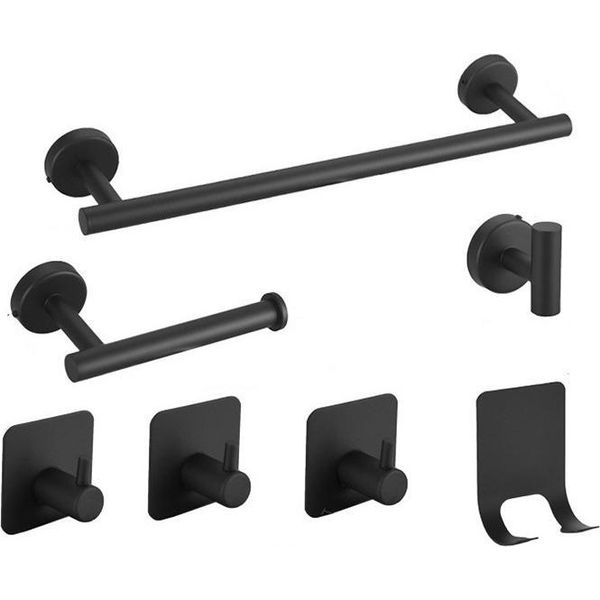 Inf Set Di 7 Ganci Da Bagno In Acciaio Inox, Porta Asciugamani E Accessori Nero-image