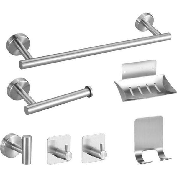 Inf Set Di 7 Pezzi Per Bagno In Acciaio Inox: Porta Asciugamani E Accessori D'argento-image
